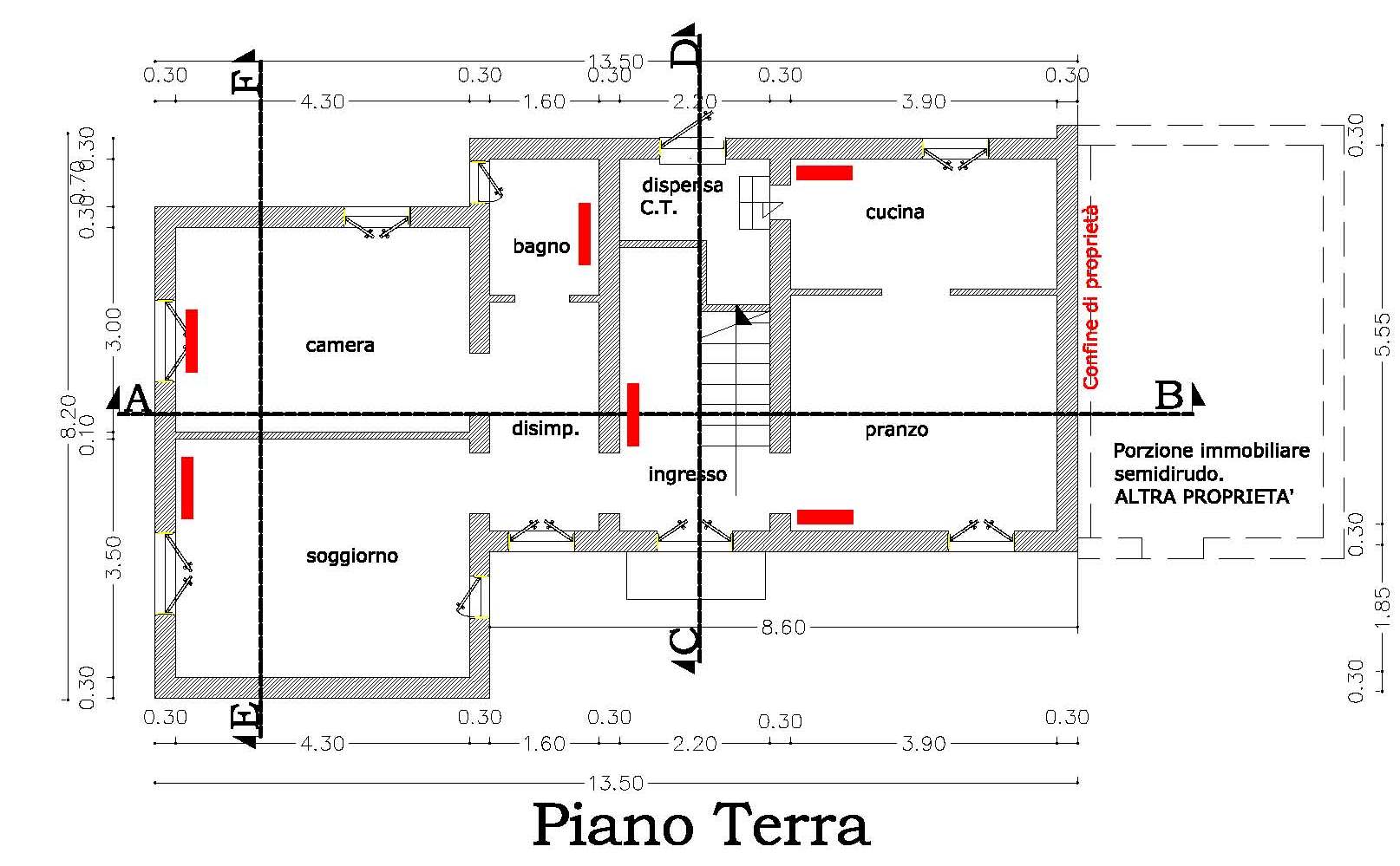 piano terra con locali 'disimpegno' e 'dispensa' privi di terminale di emissione, caldaia ubicata nel locale 'dispensa'